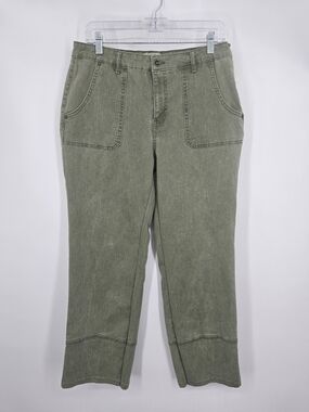 LOGO by Lori Goldstein Washed Olive Straight Leg Utility Pants US12 (7605)